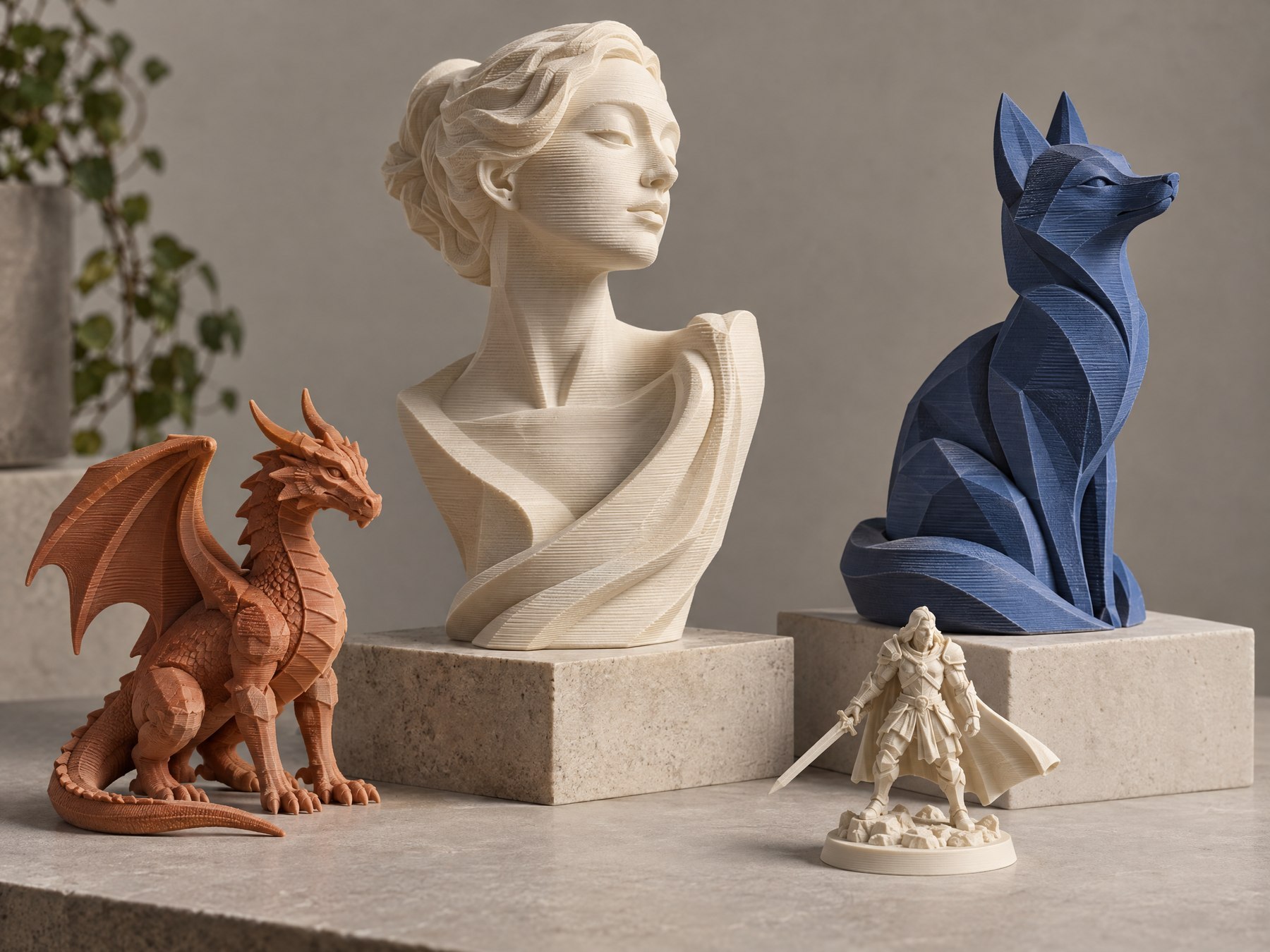 3D-printed figures and sculptures · Figuras e esculturas impressas em 3D