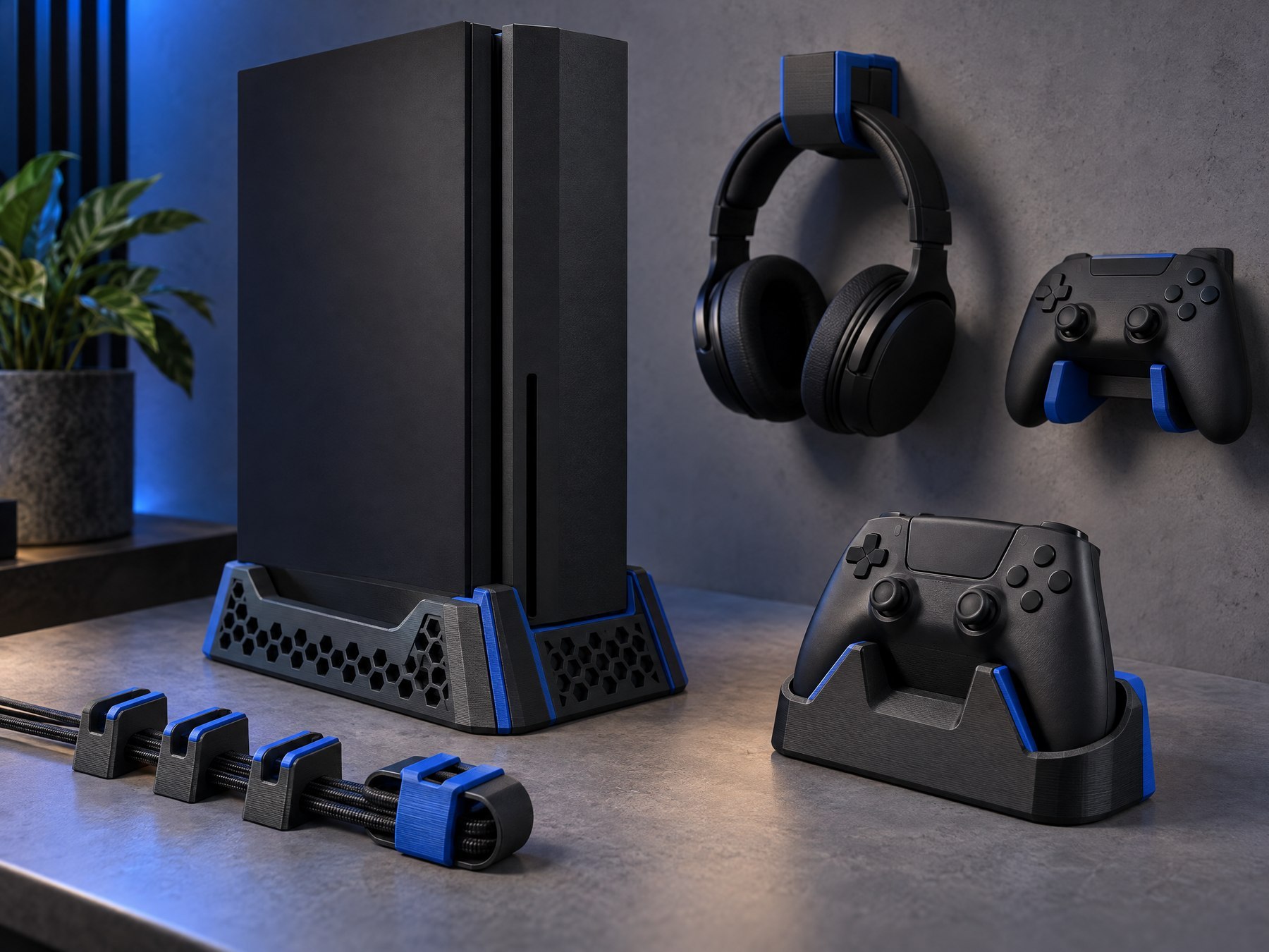 Custom gaming accessories and PS5 stand · Acessórios gaming personalizados e suporte para PS5